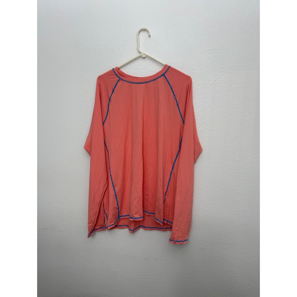 Hot Coals Mens XL Rash Guard Long Sleeve Swim Shirt Coral Pink Blue Stitching